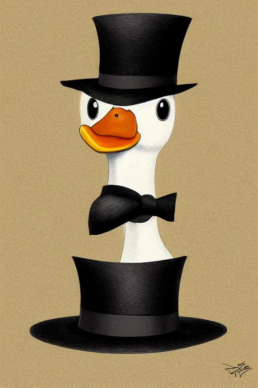 Prompt: a duck wearing a top hat, highly detailed, digital art, sharp focus, trending on art station, anime art style