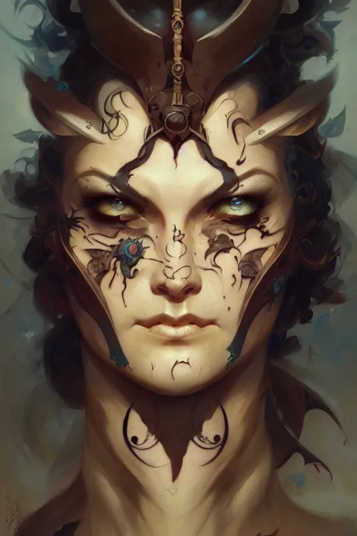 Image similar to facial tattoo design by peter mohrbacher and craig mullins and hiroshi yoshida and james jean and frank frazetta and michael whelan and andreas rocha