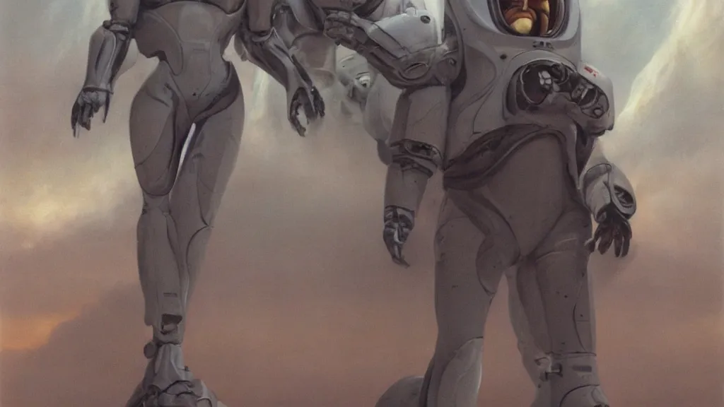 Image similar to futuristic organic spacesuit design by john schoenherr and jim burns, epic cinematic matte painting