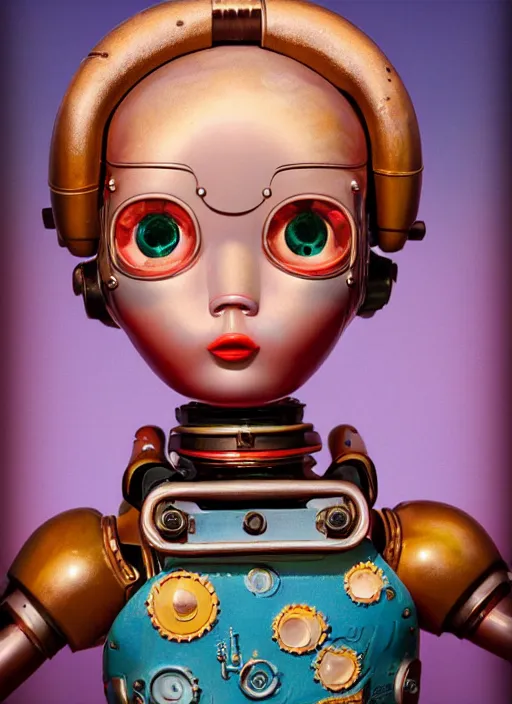 Image similar to highly detailed closeup, face profile portrait of a retro 1 9 5 0 s tin toy girl robot deep sea diver wearing a bikini, unreal engine, nicoletta ceccoli, mark ryden, earl norem, lostfish, global illumination, detailed and intricate environment