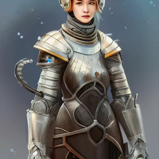 Prompt: A female knight in a setting of Medieval Futurism, Retrofuturism, medieval, science fiction by JeeHyung lee, Anna Nikonova aka Newmilky, artstation,