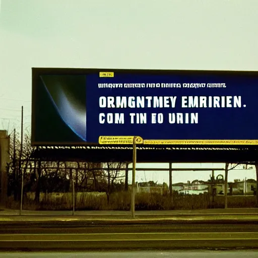 Image similar to ominous emergency warning broadcast on a billboard, 8 0 mm color film