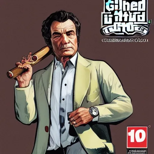 Image similar to GTAV cover art of Columbo holding a cigar