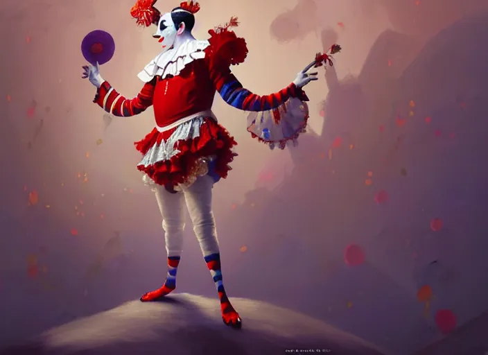 Prompt: award winning digital art of a magnificent pierrot jester wearing a traditional pierrot outfit, performing at a magnificent carnival, beautiful background, trending artstation, digital art, aesthetic, bloom, intricate, elegant, sharp focus, digital illustration, highly detailed, octane render, digital painting, concept art, art by ruan jia and greg rutkowski and sachin teng, masterpiece