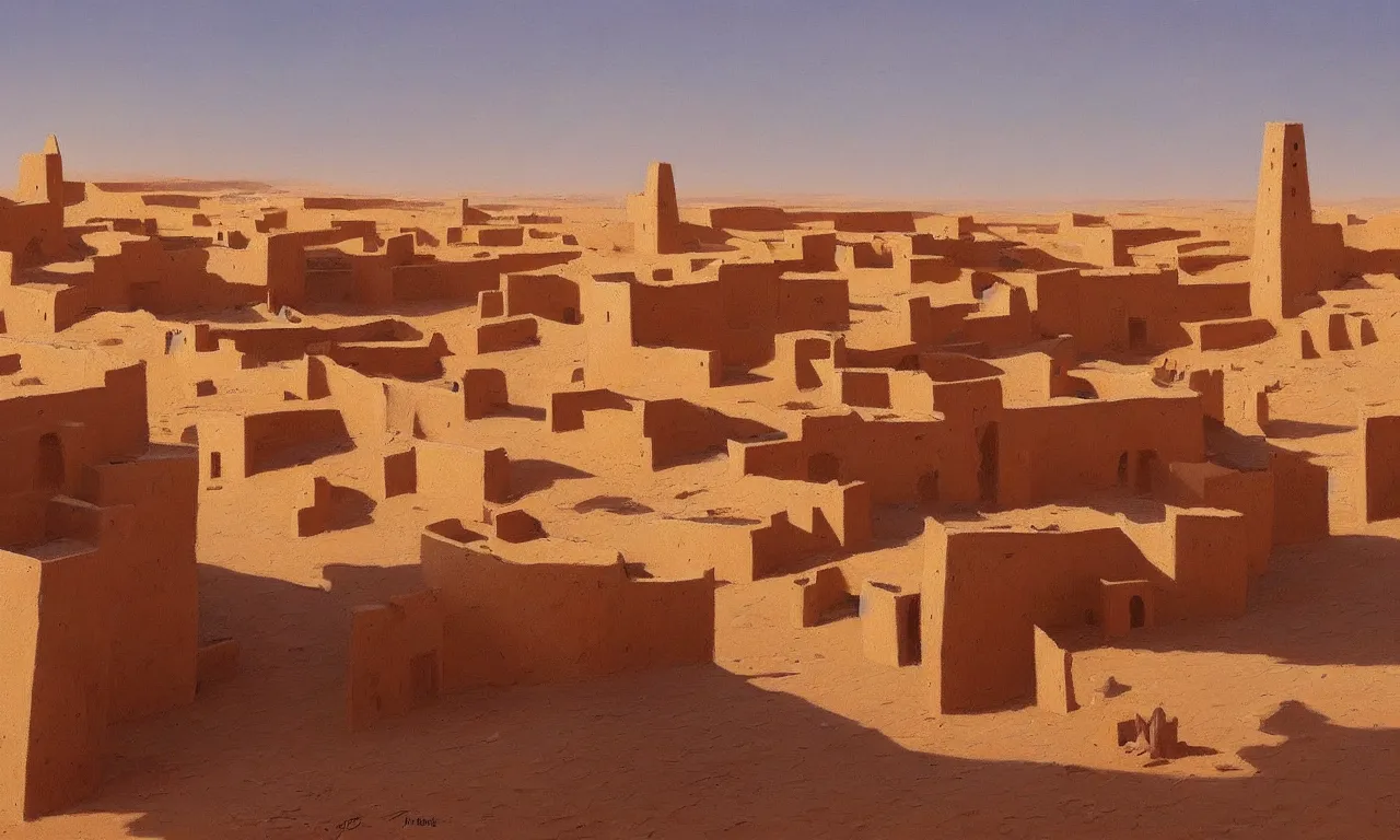 Image similar to a beautiful ghardaia landscape, concept art, intricate detail, volumetric shadows and lighting, realistic oil painting,