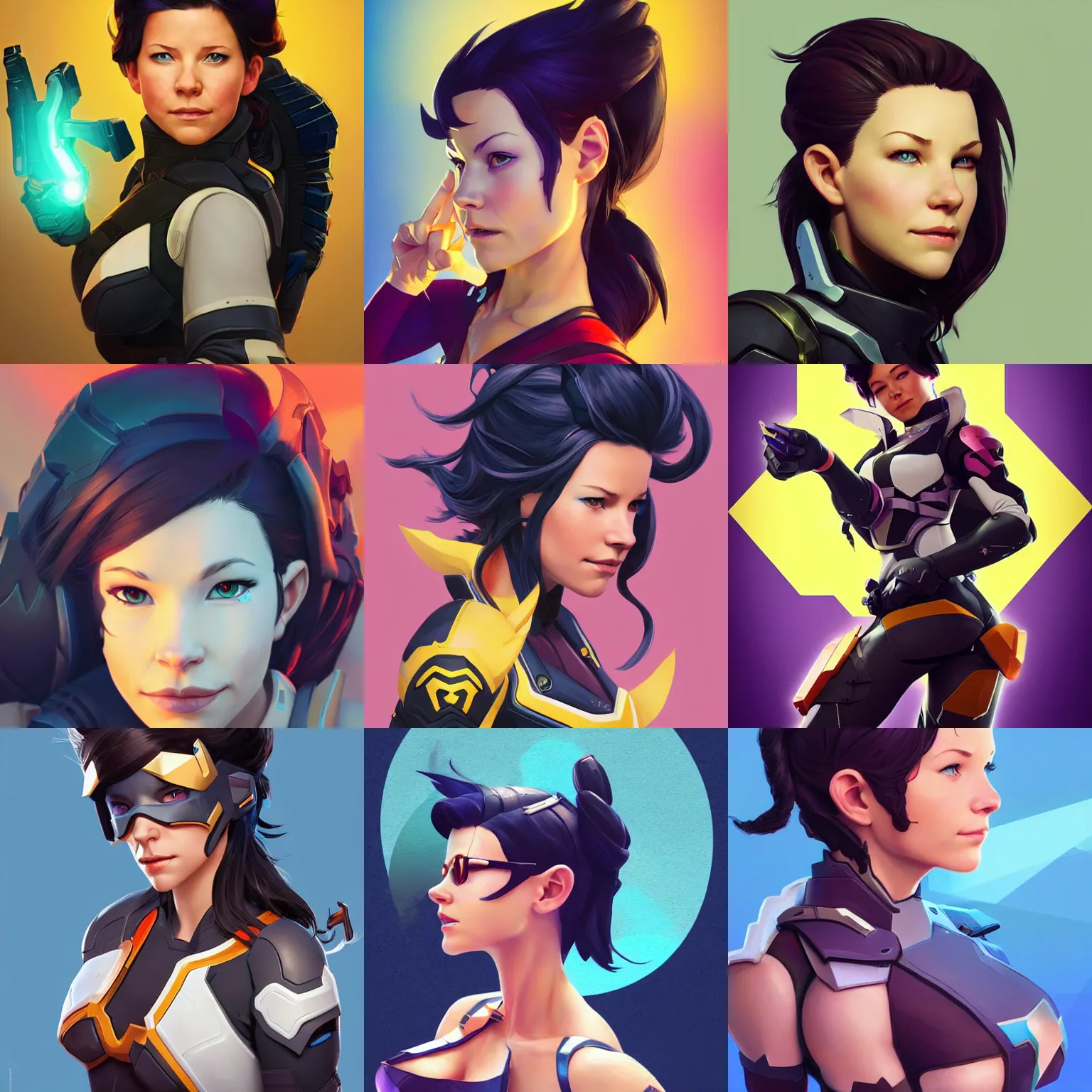 Prompt: young evangeline lilly as overwatch character, medium shot, asymmetrical, profile picture, organic painting, sunny day, matte painting, bold shapes, hard edges, street art, trending on artstation, by huang guangjian and gil elvgren and sachin teng