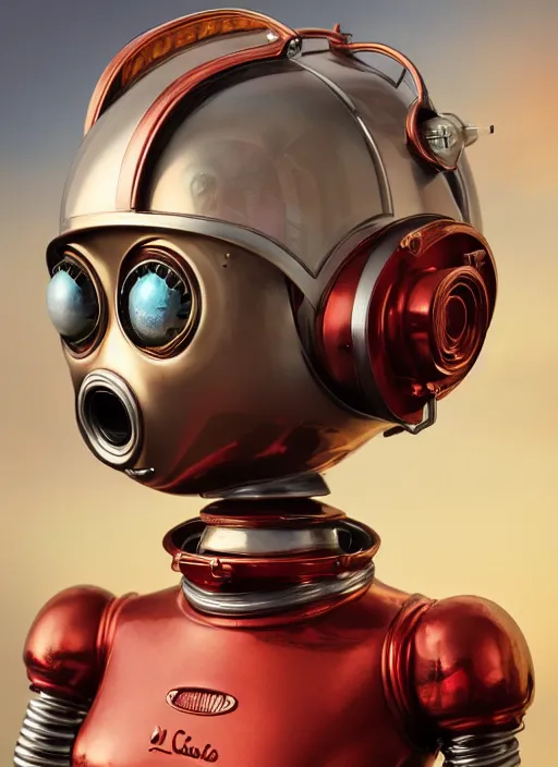 Image similar to highly detailed closeup, face profile portrait of a retro 1 9 5 0 s tin toy robot spacegirl wearing a bikini, unreal engine, nicoletta ceccoli, mark ryden, earl norem, lostfish, global illumination, detailed and intricate environment
