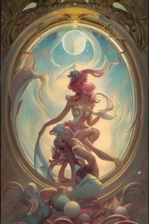 Image similar to Sailor Moon by Peter Mohrbacher in the style of Gaston Bussière, Art Nouveau