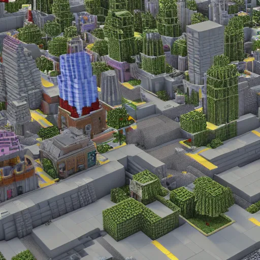 Image similar to street city, hyperrealism, no blur, 4k resolution, ultra detailed, style of Minecraft