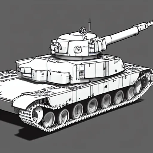 Prompt: main battle tank blueprint white background