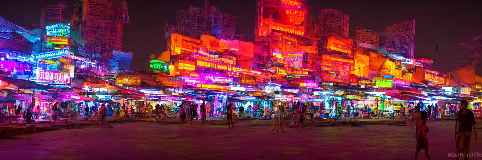 Prompt: Cyberpunk town square, futuristic Phnom-Penh Cambodia, neon lighting