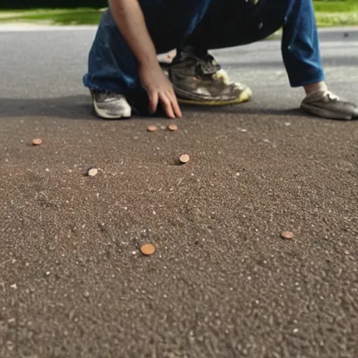 Image similar to someone trying to pick up a penny glued to the ground