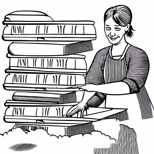 Image similar to book illustration of your mom making gigantic waffles, book illustration, monochromatic, white background, black and white image