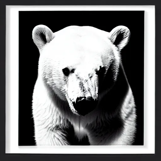 Prompt: black and white polar bear by karl gerstner 1 9 7 0 s, 8 k scan, centered, symetrical, bordered