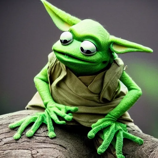 Image similar to photo of hybrid of kermit the frog and yoda