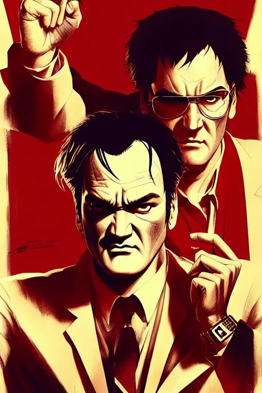 Image similar to quentin tarantino, manga cover art, detailed color portrait, artstation trending, 8 k, greg rutkowski