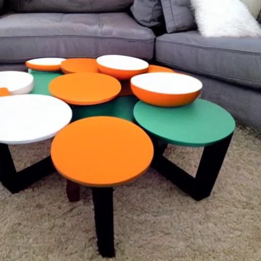 Prompt: i had become a slave to the ikea nesting instinct. if i saw something like the clever njurunda coffee tables in the shape of a lime green yin and an orange yang i had to have it.