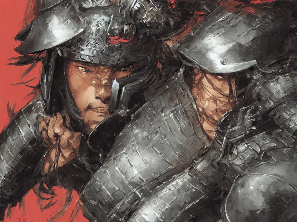 Image similar to close up of a samurai in full armor, by fiona staples, travis charest and jesper ejsing