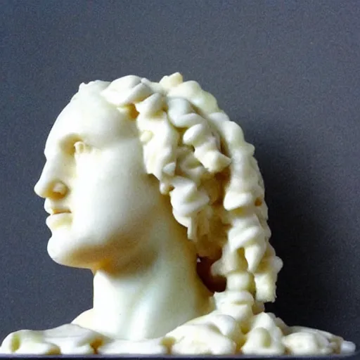 Prompt: “marble classical sculpture made out of Mac and cheese”