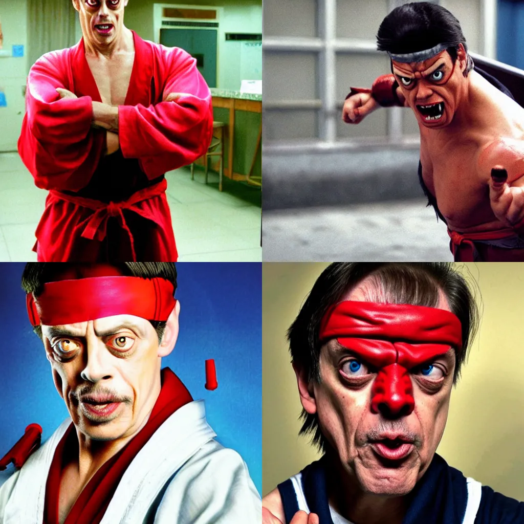 Prompt: steve buscemi as ryu from street fighter