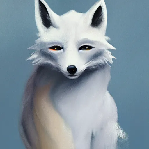 Prompt: A painting of a white fantasy fox, Trending on artstation.