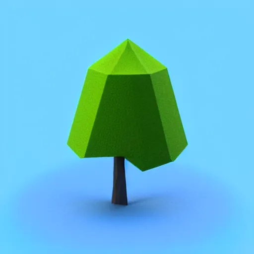 Image similar to a 3d low poly object of just a small green tree on the blue background