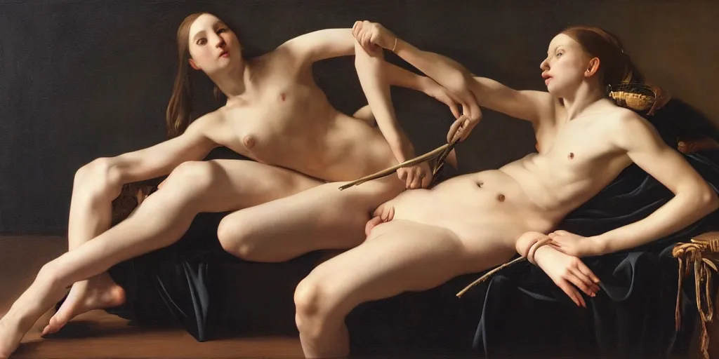 Image similar to beautiful oil matte portrait painting, multiple arms legs and torsos intertwined, wonderful masterpiece highly detailed, beautiful cinematic light deep focus, elegant, digital painting, smooth, sharp focus, golden ratio, dramatic illumination, ultra realistic, 8 k, art by artemisia lomi gentileschi and caravaggio