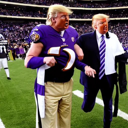 Prompt: Donald Trump wearing a Baltimore Ravens uniform