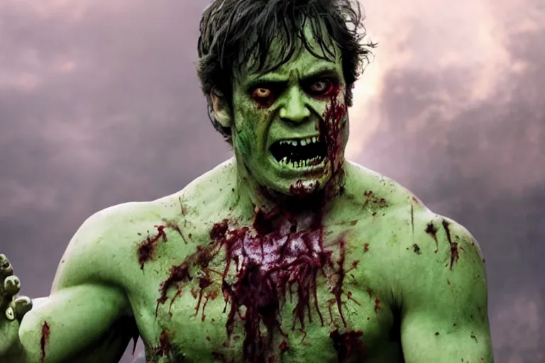 Image similar to film still of zombie zombie Bruce Banner as a zombie in new avengers movie, 4k