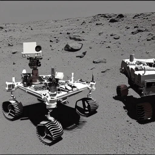 Prompt: extremely detailed photo of mars rover next to carl sagan, detailed face