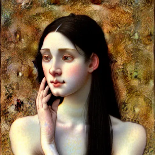 Prompt: Portrait of a beautiful, pale skin, female with long black hair, (dark brown narrow-set eyes), faint smile, elegant clothing, photorealistic, highly detailed, realistic, artstation, smooth, sharp focus, art by Klimt, artgerm, Greg Rutkowski and Alphonse Mucha natural light, Adobe Lightroom, photolab, Affinity Photo, PhotoDirector 365