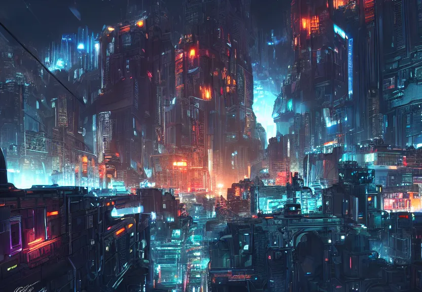 Prompt: the city Kaon cybertron, night cityscape, environment concept, digital art, unreal engine, WLOP, trending on artstation, 4K UHD image