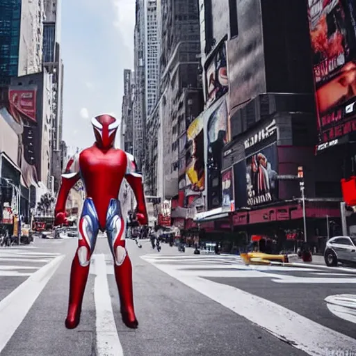 Image similar to giant ultraman walking on new york street!, cinematic,