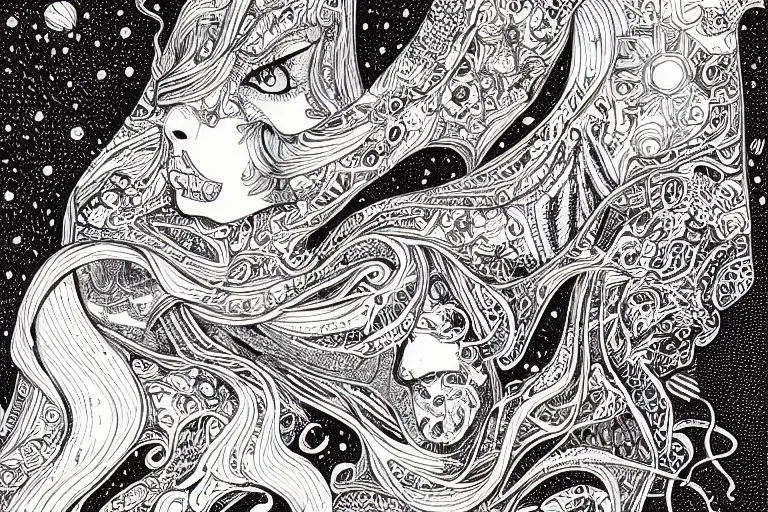 Image similar to a dream within a dream, black linework on beige paper, illustration, intricate, highly detailed, art by Joe Fenton