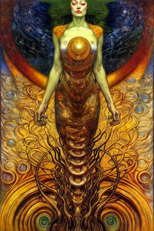 Image similar to Divine Chaos Engine by Karol Bak, Jean Delville, William Blake, Gustav Klimt, and Vincent Van Gogh, symbolist, visionary