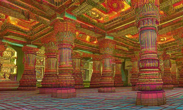 Image similar to 3d Fractal hindu temple mosque interior, dmt, shiny