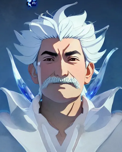 Image similar to himalayan mage with silver hair, detailed perfect face, exquisite details, fire magic, mid view, design on a white background, by studio muti, greg rutkowski makoto shinkai takashi takeuchi studio ghibli