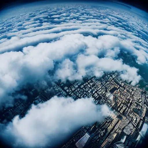 Prompt: walking around a city built on the clouds, GoPro, heaven, wide angle, photo realistic,