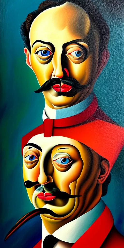 Image similar to portrait painting of alexander bashlachev in the style of salvador dali