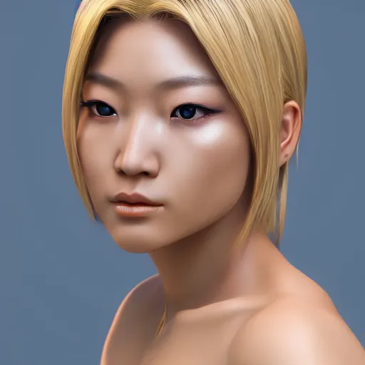 Image similar to portrait of a blonde Asian goddess, 3d unreal engine octane render realism 4K