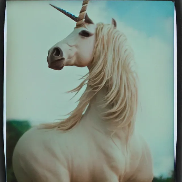 Prompt: mythical unicorn, vintage polaroid