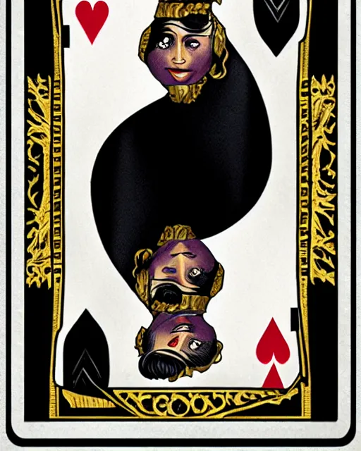 Image similar to queen of spades playing card in the style of tom bagshaw