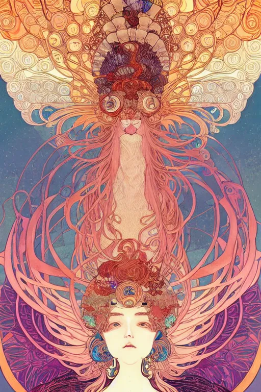 Image similar to a beautiful hyperdetailed animal character design 4 k wallpaper illustration of phoenix, victo ngai style, alfons mucha ， from china, style of studio ghibli, chinese style