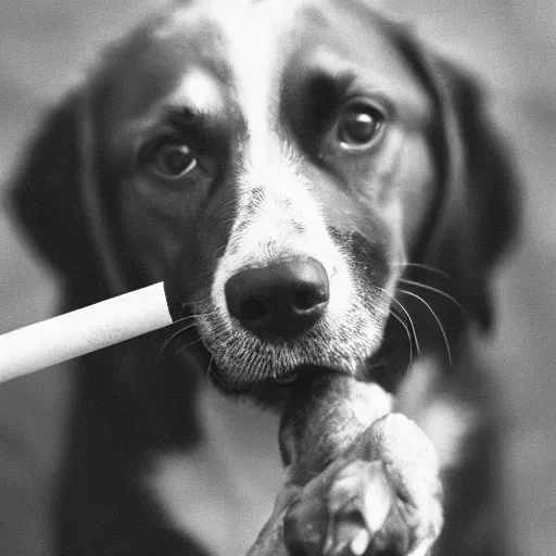 Image similar to photograph of a dog holding a cigarette in its mouth, smoking