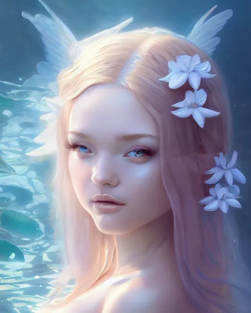 Image similar to character art of a goddess of magnolias as underwater angelic young female | | seductive - fine - face, pretty face, key visual, realistic shaded perfect face, fine details by stanley artgerm lau, wlop, nekro, james jean, andrei riabovitchev, marc simonetti, and sakimichan, trending on artstation