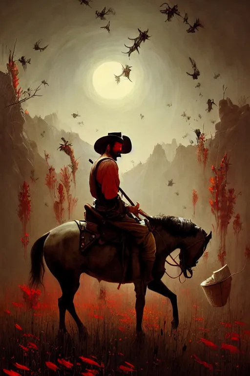 Image similar to hieronymus bosch, greg rutkowski, anna podedworna, painting of red dead redemption