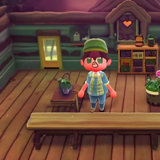 Prompt: a photo of a Eerie cabin in the middle of the woods in the style of Animal Crossing new horizons, gameplay footage