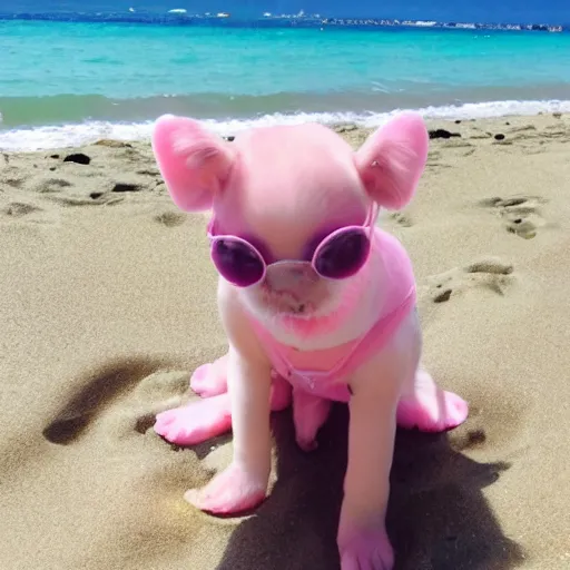 Prompt: a picture of bubblegum at the beach