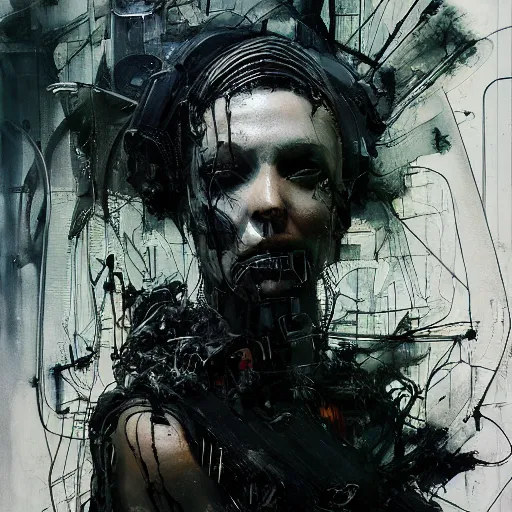 Image similar to cybernetic hunter, cyberpunk, wires, skulls, machines by emil melmoth zdzislaw belsinki craig mullins yoji shinkawa realistic render ominous detailed photo atmospheric by jeremy mann francis bacon and agnes cecile ink drips paint smears digital glitches glitchart