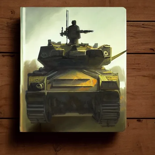 Image similar to tank in the shape of a book, oil painting, artstation, dramatic lighting,, beautiful